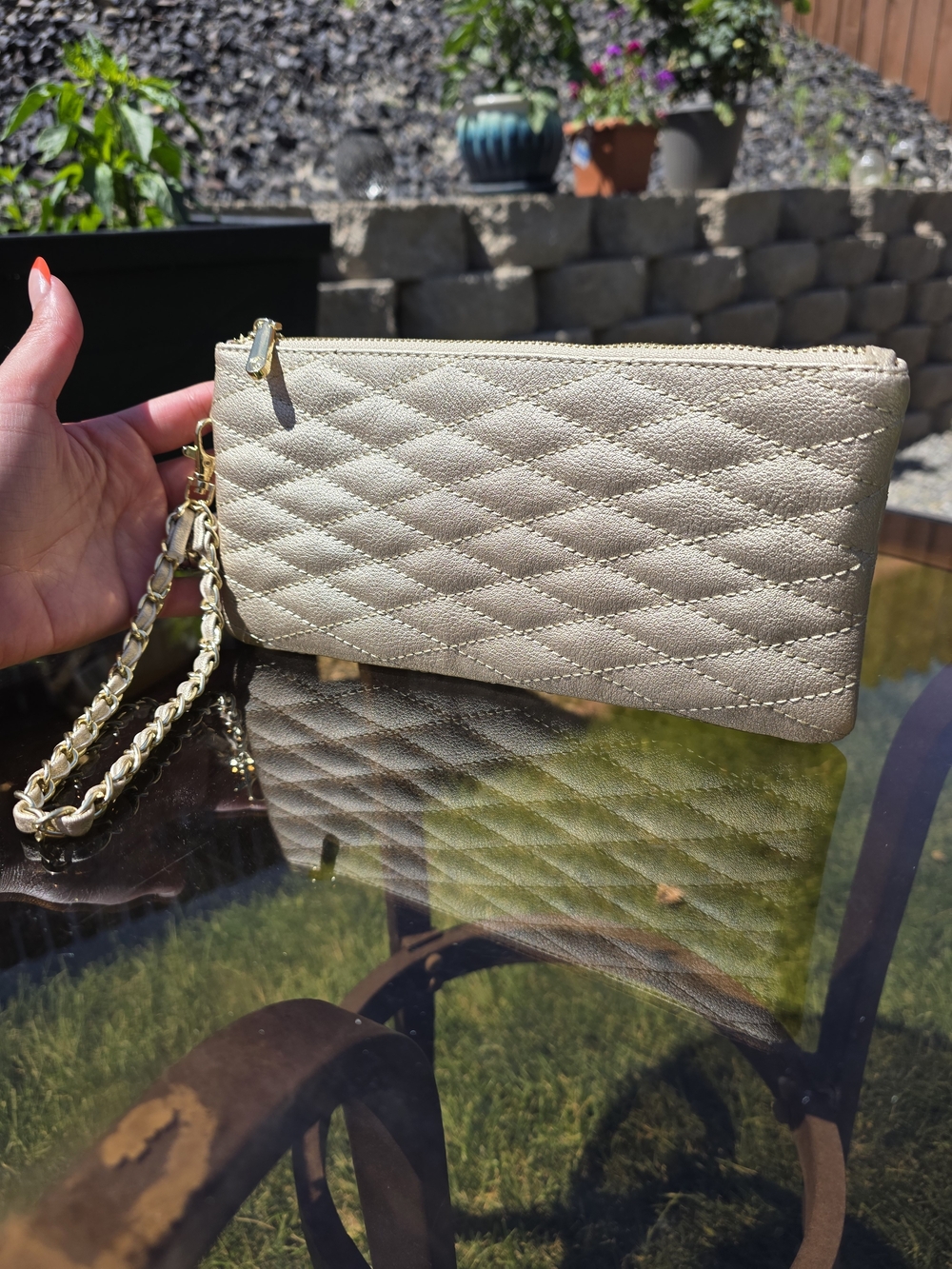 Charming Charlie Quilted Gold Wristlet Zip Clutch - Women's Bag Like NEW!!